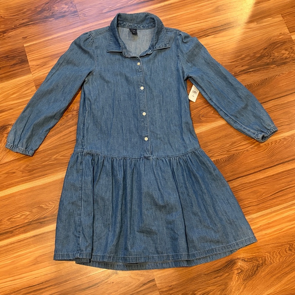 NWT Gap Kids - Girls Denim Button-Front Long Sleeve Dress